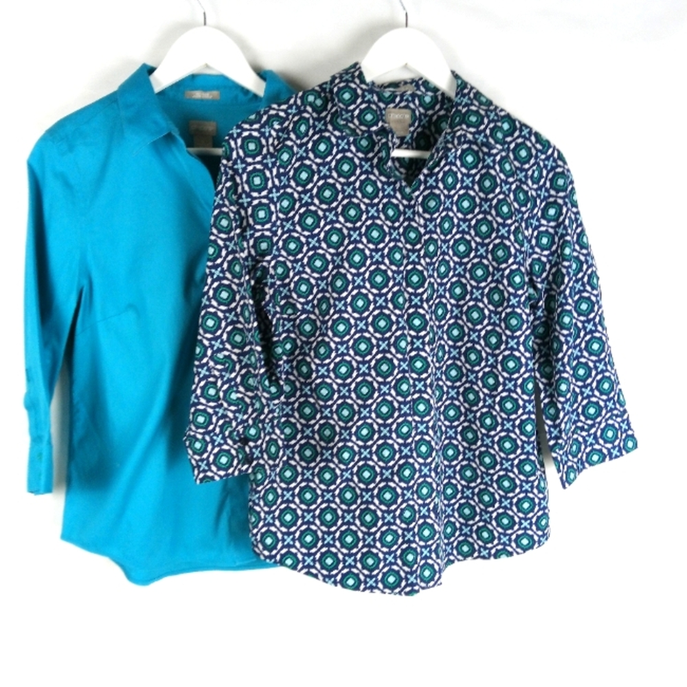 Chico's 0 Women Shirt Lot of 2 Size 4-6 No Iron Stain Shield Button Up Blouse